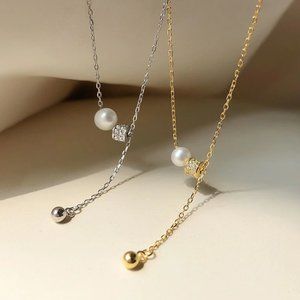 NEW Silver Gold Zircon Pearl Beads Tassel Necklace